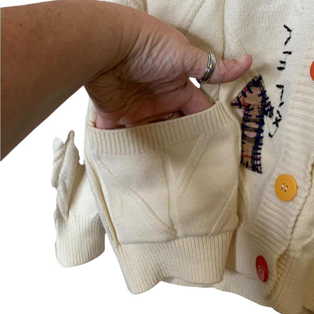 Embroidered V Neck Cardigan Size S Artsy Chunky E Girl Teacher Schoolgirl Unique - Picture 11 of 12